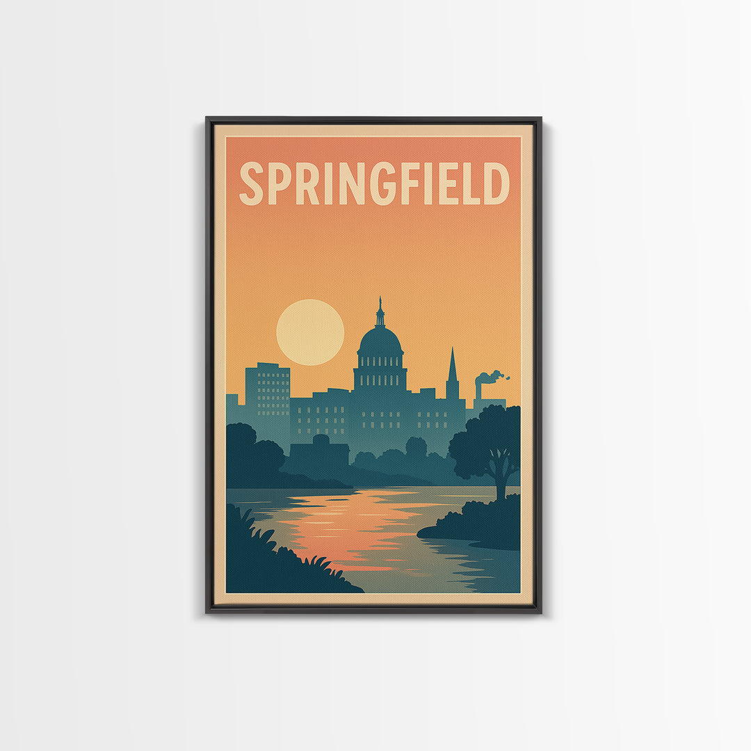 Springfield Travel Poster, Framed Canvas Print, Vintage Travel Poster Art, Springfield City Art, Fine Art Print, Travel Poster Set