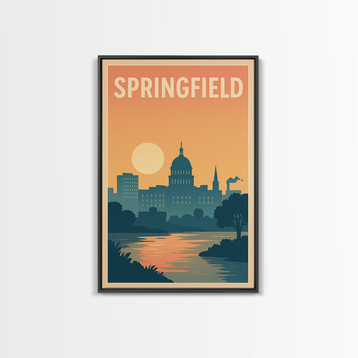 Springfield Travel Poster, Framed Canvas Print, Vintage Travel Poster Art, Springfield City Art, Fine Art Print, Travel Poster Set