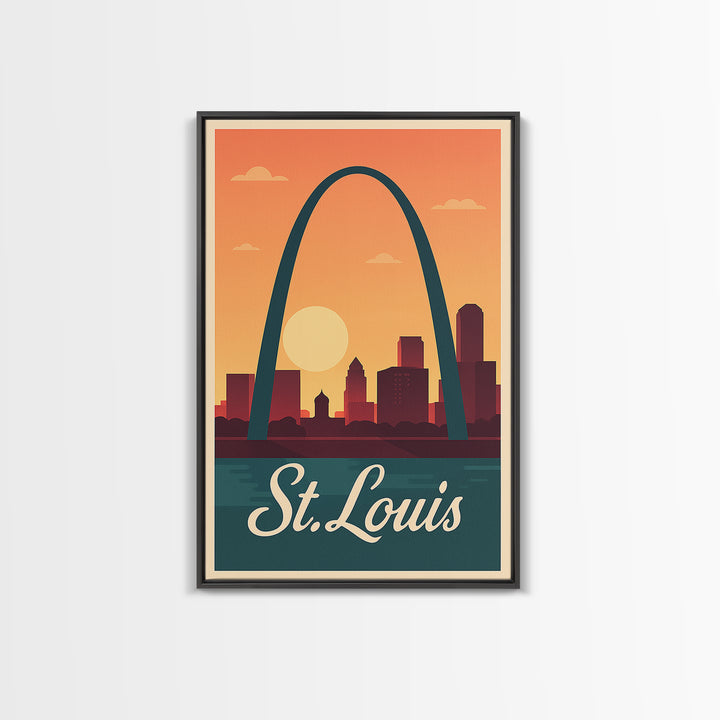 St Louis Missouri Travel Poster, Framed Canvas Print, Mid Century City Wall Art, St Louis Poster Print, Vintage City Art, Travel Poster Set