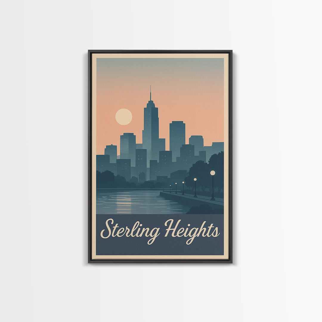 Sterling Heights Travel Poster, Canvas Print, Vintage Travel Poster Art, Sterling Heights Art Print, Travel Art Print, Gift For Travelers