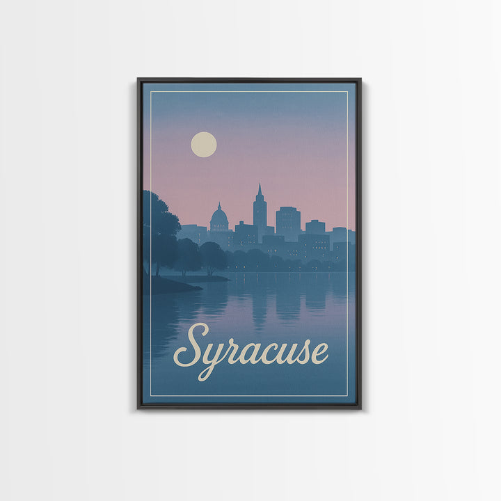 Syracuse Travel Poster, Framed Canvas Print, Mid Century City Wall Art, Syracuse Poster Print, Vintage City Art, City Illustration