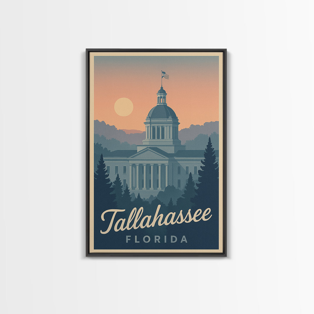 Tallahassee Travel Poster, Canvas Print, Retro Sunset Skyline Art, Tallahassee Wall Art, Travel Poster Set, Vintage City Poster