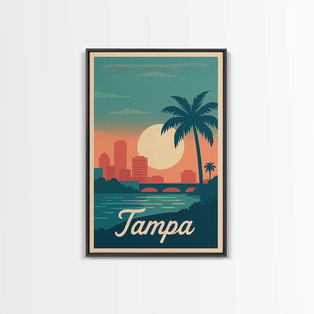Tampa Florida Travel Poster, Canvas Print, Retro Sunset Skyline Art, Tampa Wall Art, Retro Travel Print, Vintage City Art, Travel Poster Art