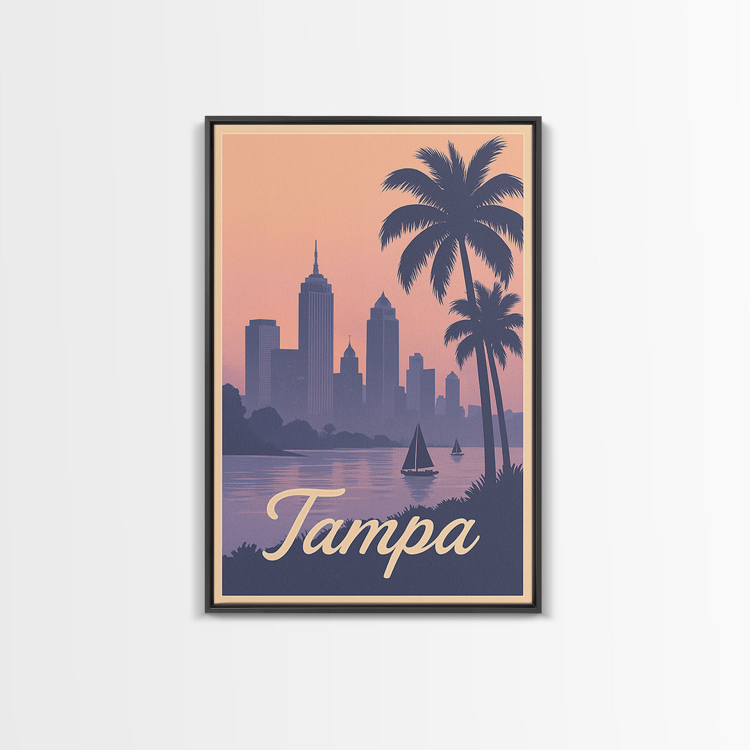 Tampa Travel Poster, Framed Canvas Print, Mid Century City Wall Art, Tampa Wall Art, City Travel Prints, City Illustration, City Art Print
