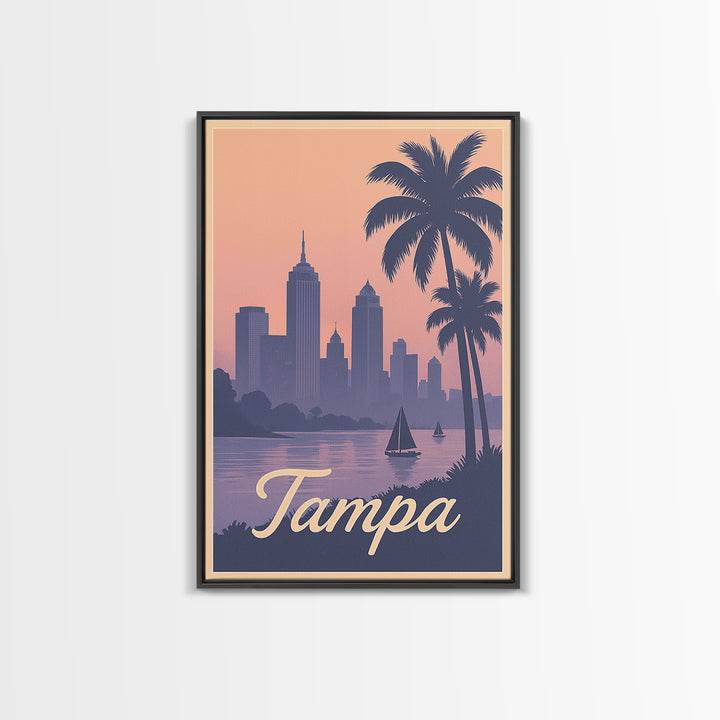 Tampa Travel Poster, Framed Canvas Print, Mid Century City Wall Art, Tampa Wall Art, City Travel Prints, City Illustration, City Art Print
