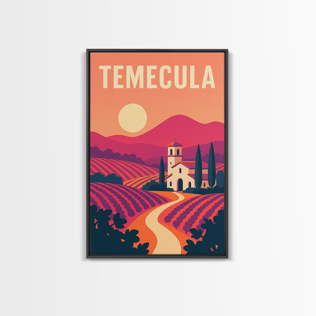 Temecula Travel Poster, Framed Canvas Print, Mid Century City Wall Art, Temecula Poster Print, Travel Art Print, Travel Poster Set