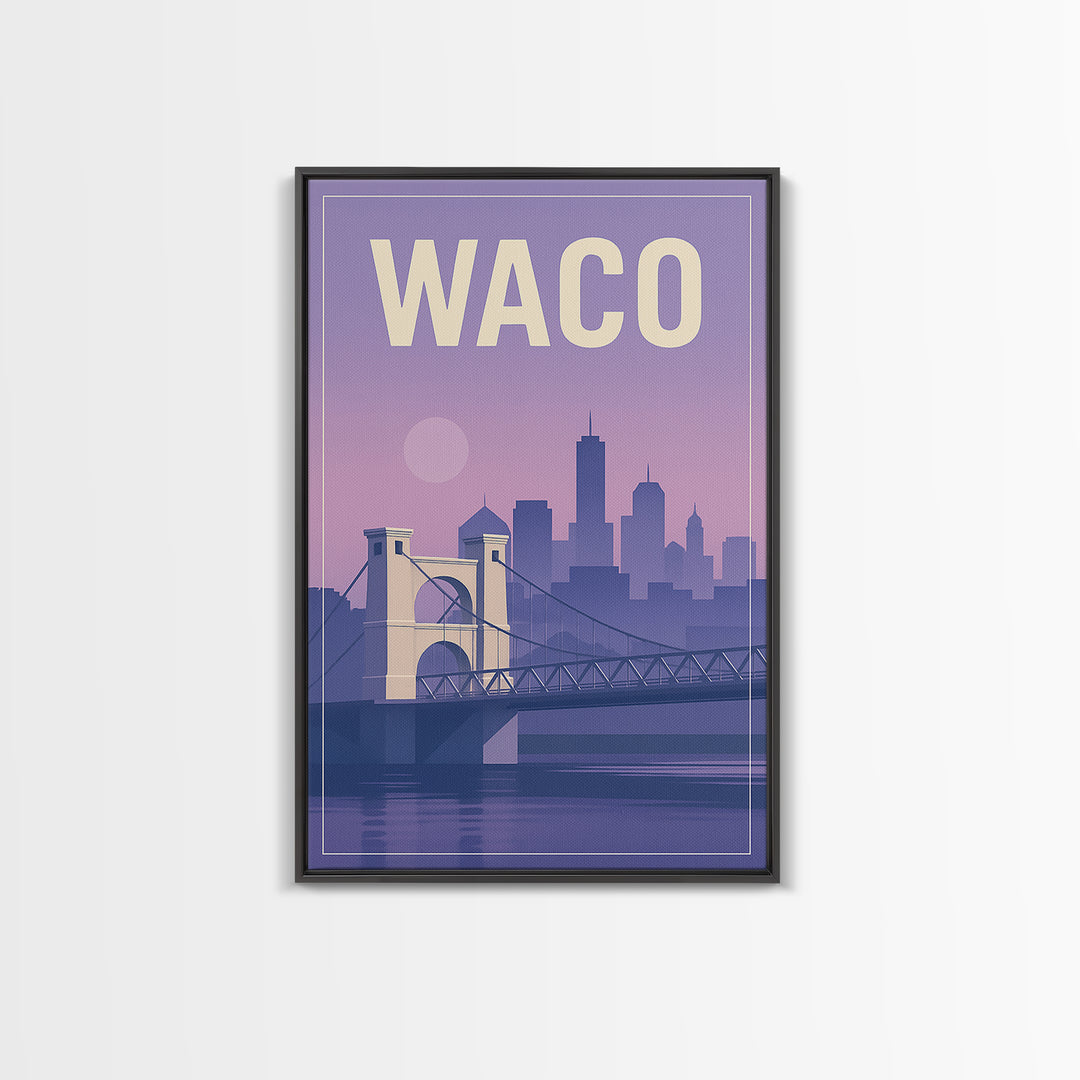 Waco Texas Travel Poster, Canvas Print, Mid Century City Wall Art, Waco City Art, Travel Wall Art, Gift For Travelers, Travel Art Print