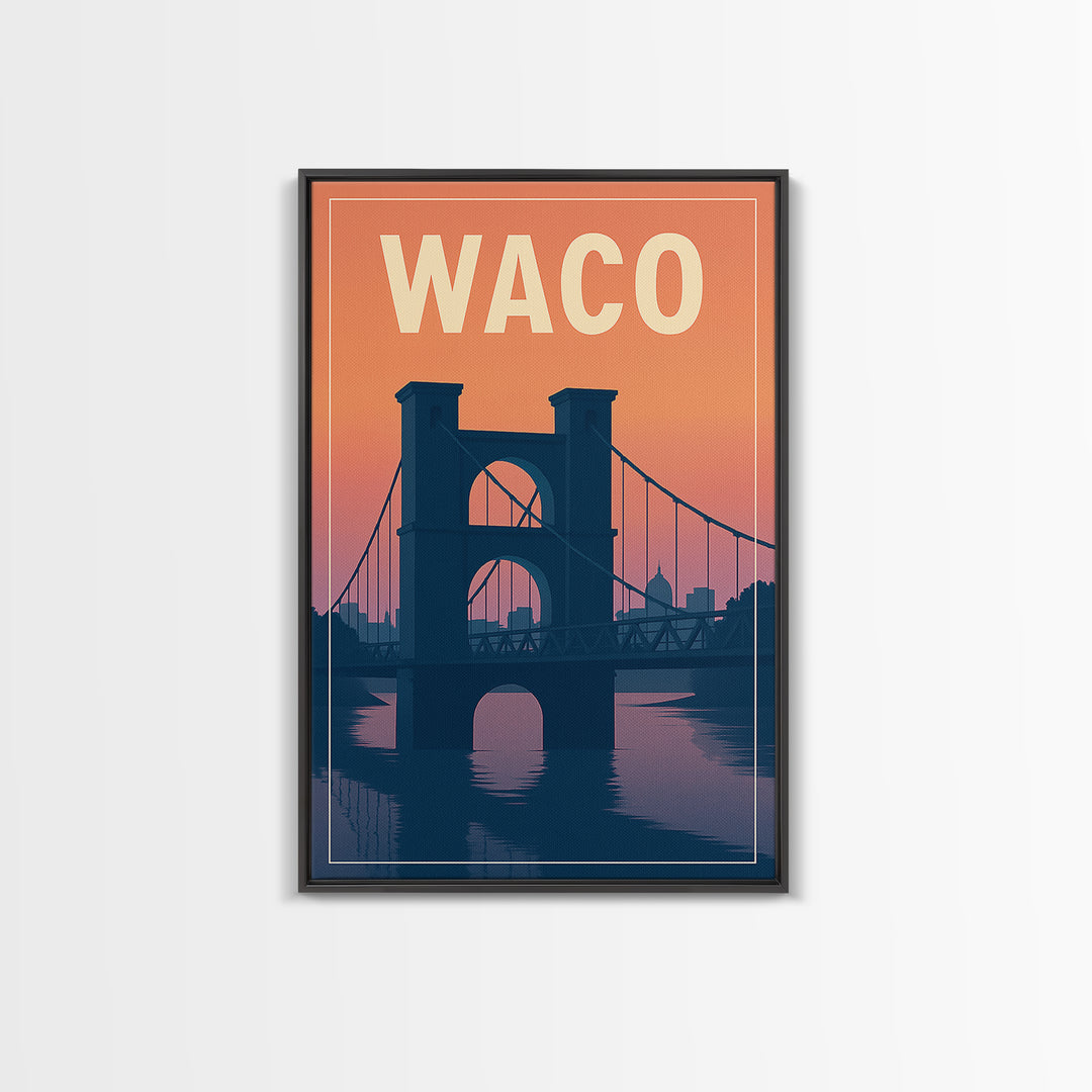 Waco Travel Poster, Framed Canvas Print, Classic Travel Poster Art, Waco City Art, Gift For Travelers, Travel Wall Decor, Home Office Decor
