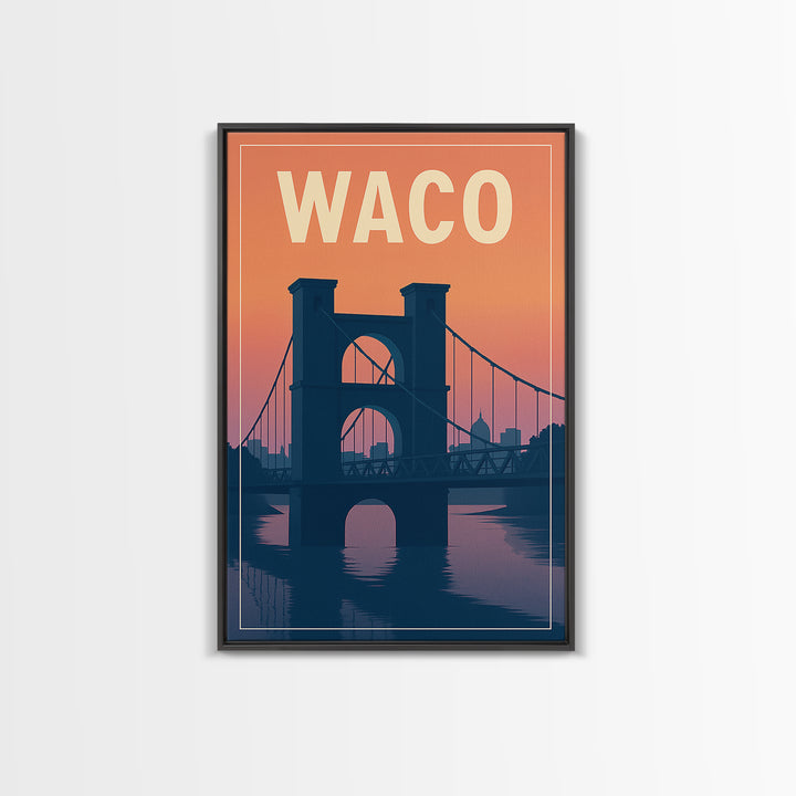 Waco Travel Poster, Framed Canvas Print, Classic Travel Poster Art, Waco City Art, Gift For Travelers, Travel Wall Decor, Home Office Decor