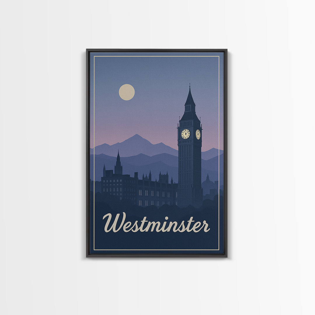 Westminster Travel Poster, Canvas Print, Mid Century City Wall Art, Westminster Travel Art, City Travel Prints, Home Office Decor