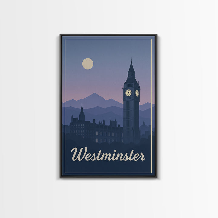 Westminster Travel Poster, Canvas Print, Mid Century City Wall Art, Westminster Travel Art, City Travel Prints, Home Office Decor