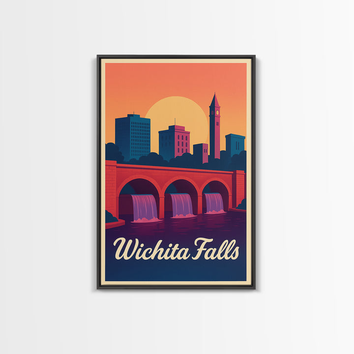 Wichita Falls Texas Travel Poster, Canvas Print, Retro Sunset Skyline Art, Wichita Falls City Art, City Art Print, Travel Poster Art