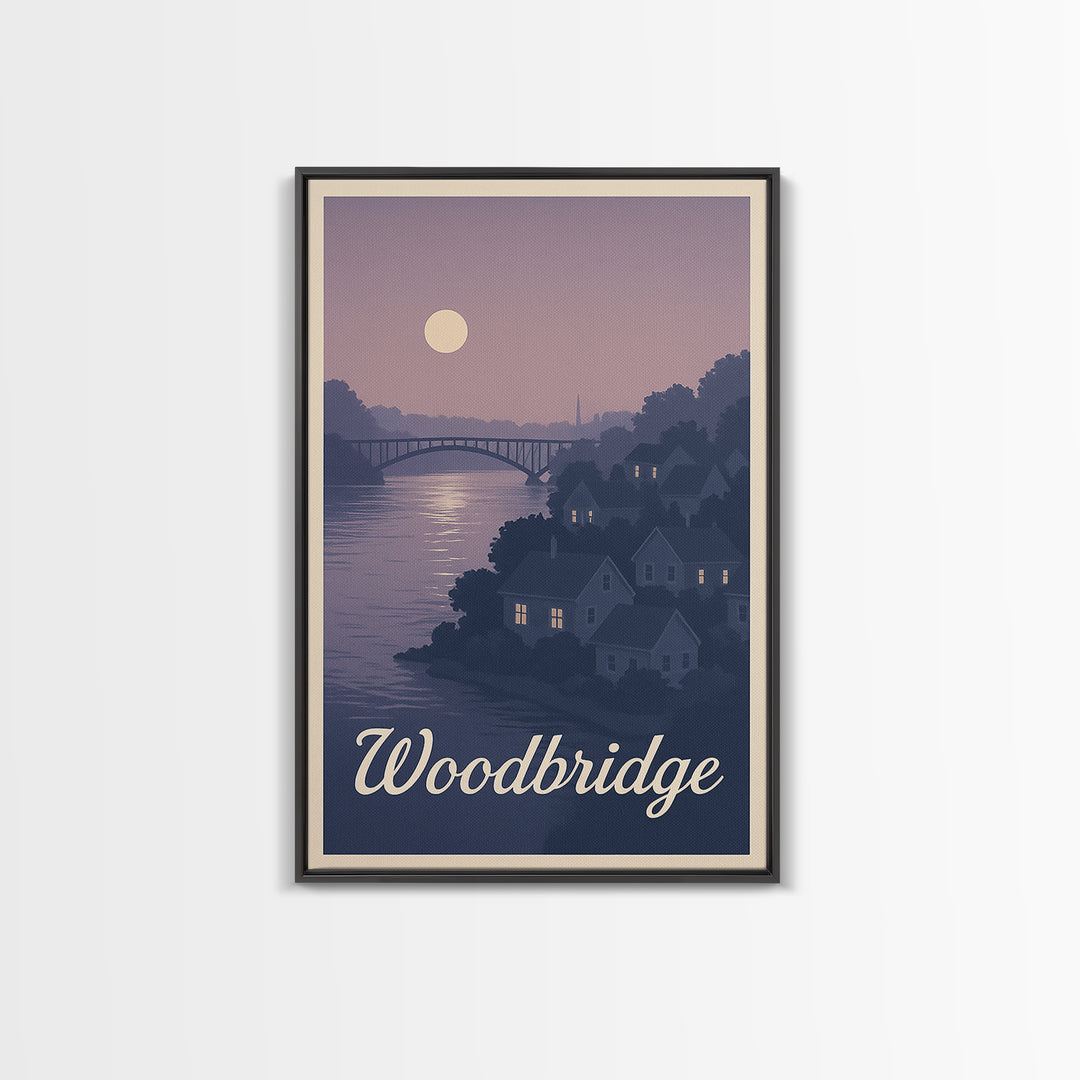 Woodbridge Travel Poster, Canvas Print, Mid Century City Wall Art, Woodbridge City Art, City Illustration, Travel Poster Art, Poster Art