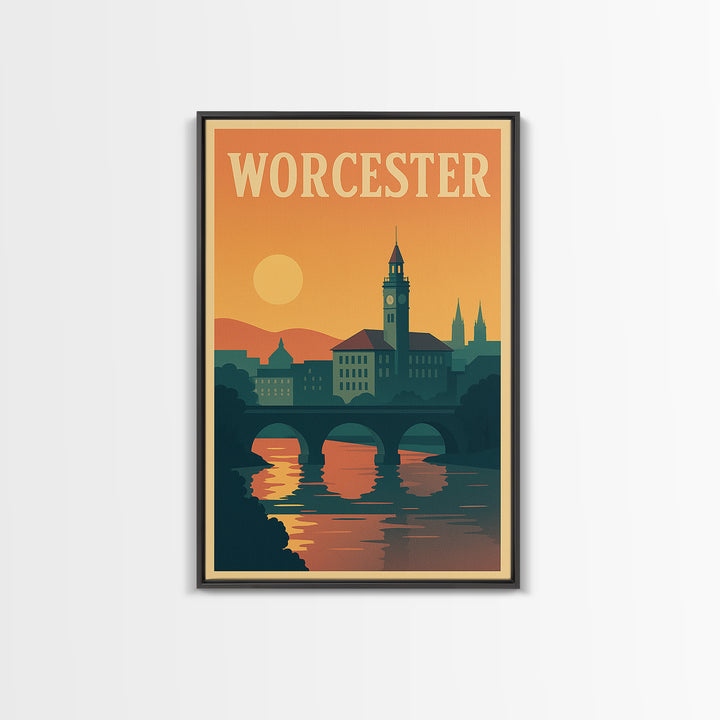 Worcester Travel Poster, Canvas Print, Mid Century City Wall Art, Worcester Travel Art, Travel Poster Set, City Art Print, Fine Art Print