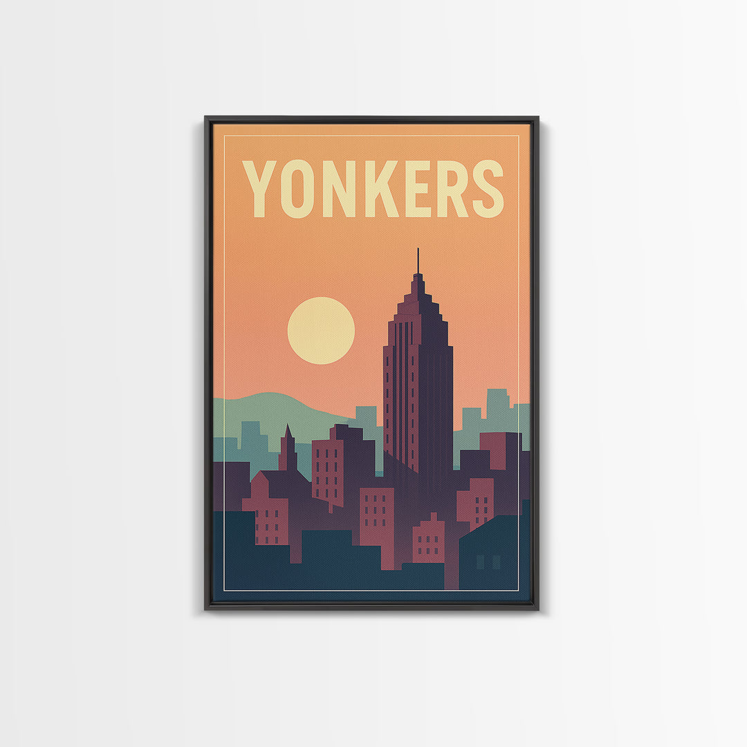 Yonkers Travel Poster, Framed Canvas Print, Mid Century City Wall Art, Yonkers Poster Print, Travel Wall Decor, Wanderlust Decor