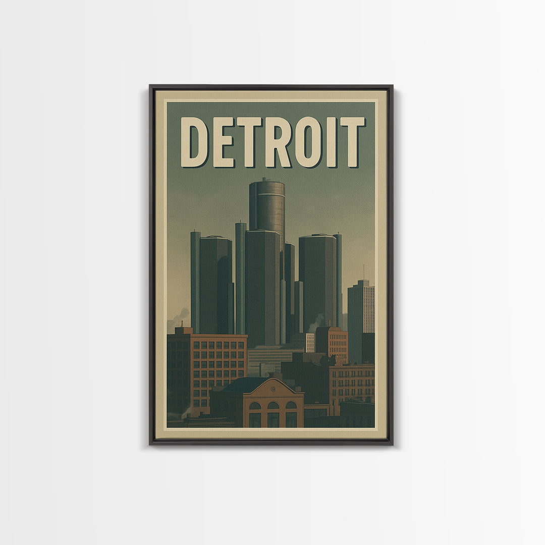 Detroit Travel Poster, Canvas Print, Retro City Wall Art, Detroit Poster Print, Mid Century Wall Art, Gift For Travelers, Travel Wall Decor