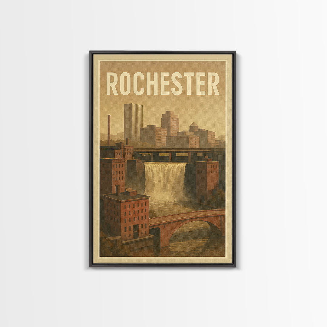 Rochester Travel Poster, Framed Canvas Print, Old School Travel Poster, Rochester Travel Art, Vintage City Poster, Retro Travel Print