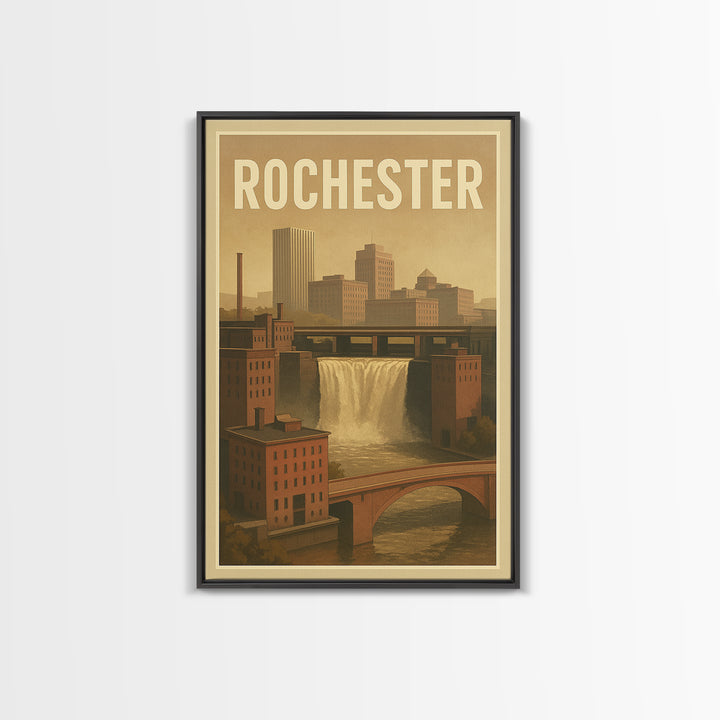 Rochester Travel Poster, Framed Canvas Print, Old School Travel Poster, Rochester Travel Art, Vintage City Poster, Retro Travel Print