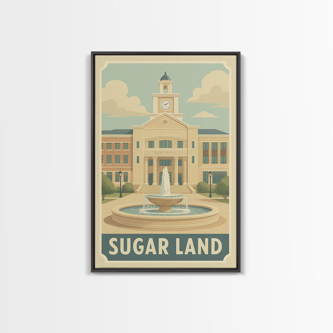 Sugar Land Texas Travel Poster, Canvas Print, Retro Poster Art, Sugar Land Wall Art, Retro Travel Print, City Travel Prints, Wall Art