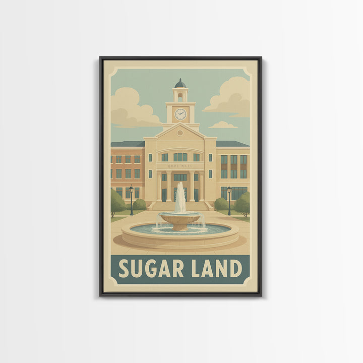 Sugar Land Texas Travel Poster, Canvas Print, Retro Poster Art, Sugar Land Wall Art, Retro Travel Print, City Travel Prints, Wall Art