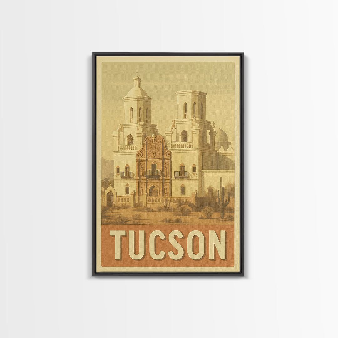 Tucson Arizona Travel Poster, Canvas Print, Vintage Theatre Style Art, Tucson Wall Art, City Illustration, Mid Century Wall Art, Travel Art
