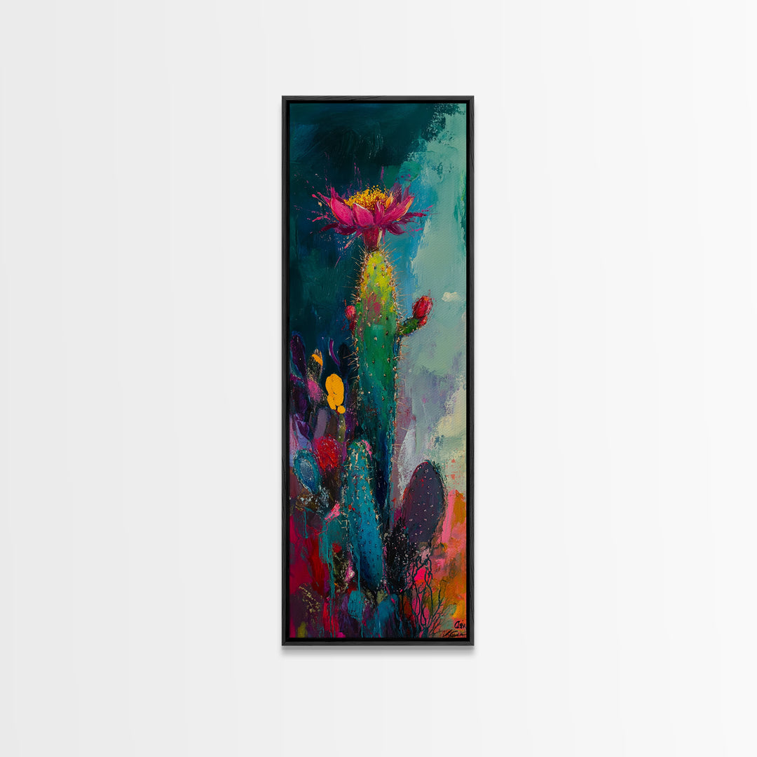Abstract Desert Cactus Wildflower Art Framed Canvas Print | Southwest Wall Art | Botanical Prints | Boho Wall Art | Moody Art