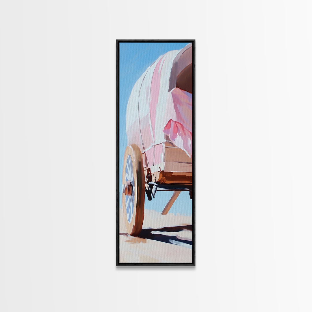 Covered Wagon Closeup Framed Canvas Print Rustic Decor Farmhouse Art Minimalist Painting Southwest Wall Art
