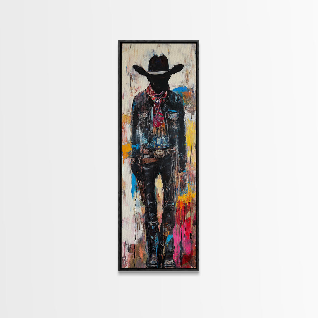 Mysterious Cowboy Art Framed Canvas Print, Southwest Wall Art, Moody Art, Rustic Wall Art, Dark Romance Painting, Extra Wide Art
