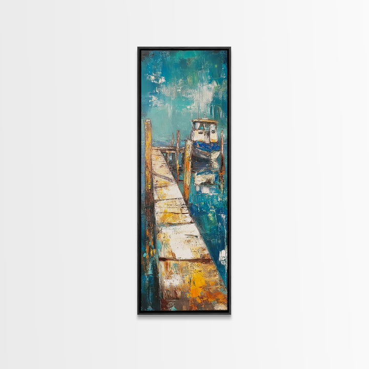 Coastal Dock Painting Canvas Print, Nautical Wall Art, Painting Morro Bay, Coastal Decor, Seascape Painting, Ocean Art, Rustic Art, Extra Wide Art, Farmhouse Art, Nautical Painting, Blue And Green Wall Art, Gift Idea, Bedroom Art
