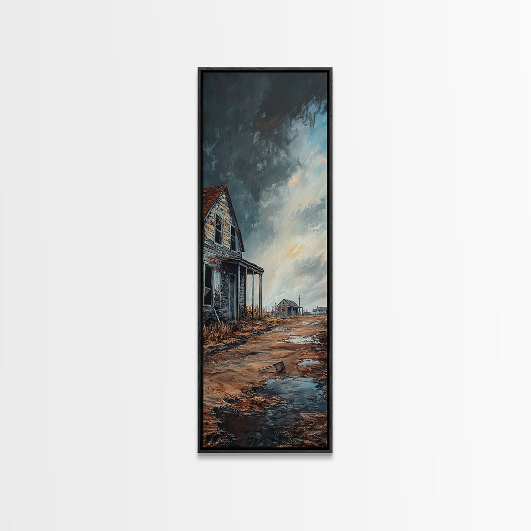 Abandoned House Stormy Sky Canvas Print Moody Art Rustic Wall Art Farmhouse Art Dark Romance Painting Wabi Sabi Art
