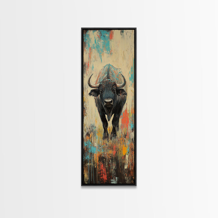 Moody Bison Canvas Print Rustic Wall Art Farmhouse Art Wabi Sabi Art Southwest Wall Art Living Room Art Vertical Wall Art