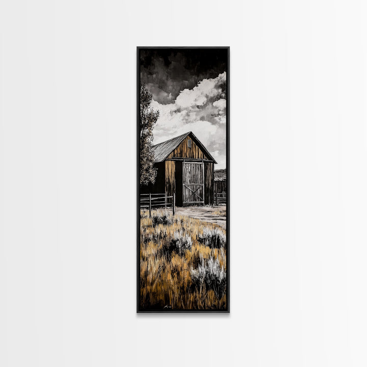 Rustic Barn Landscape Canvas Print Farmhouse Wall Art Barn Landscape Oil Painting Rustic Decor Moody Art Above Sofa Art