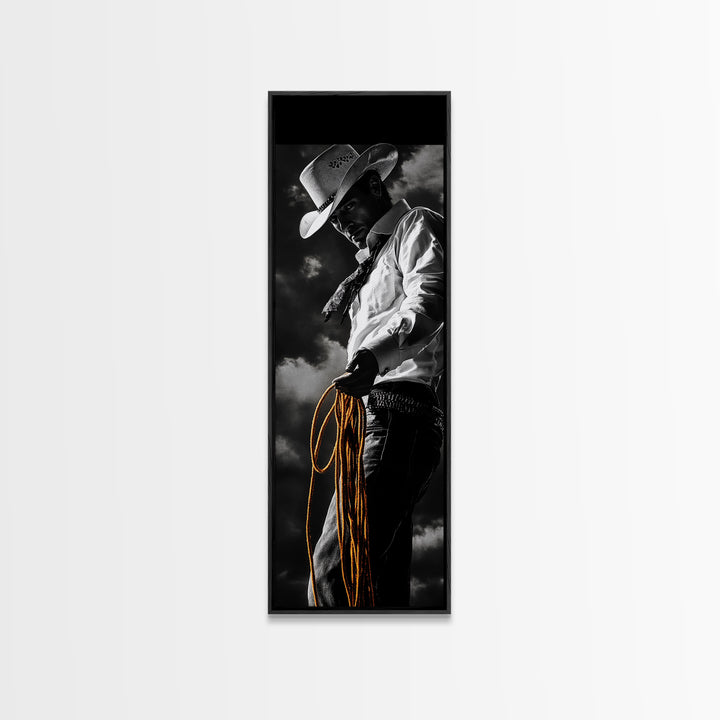 Cowboy Roping Art, Framed Canvas Print, western décor, rustic wall art, moody art, cowgirl painting, gift idea,southwest wall art