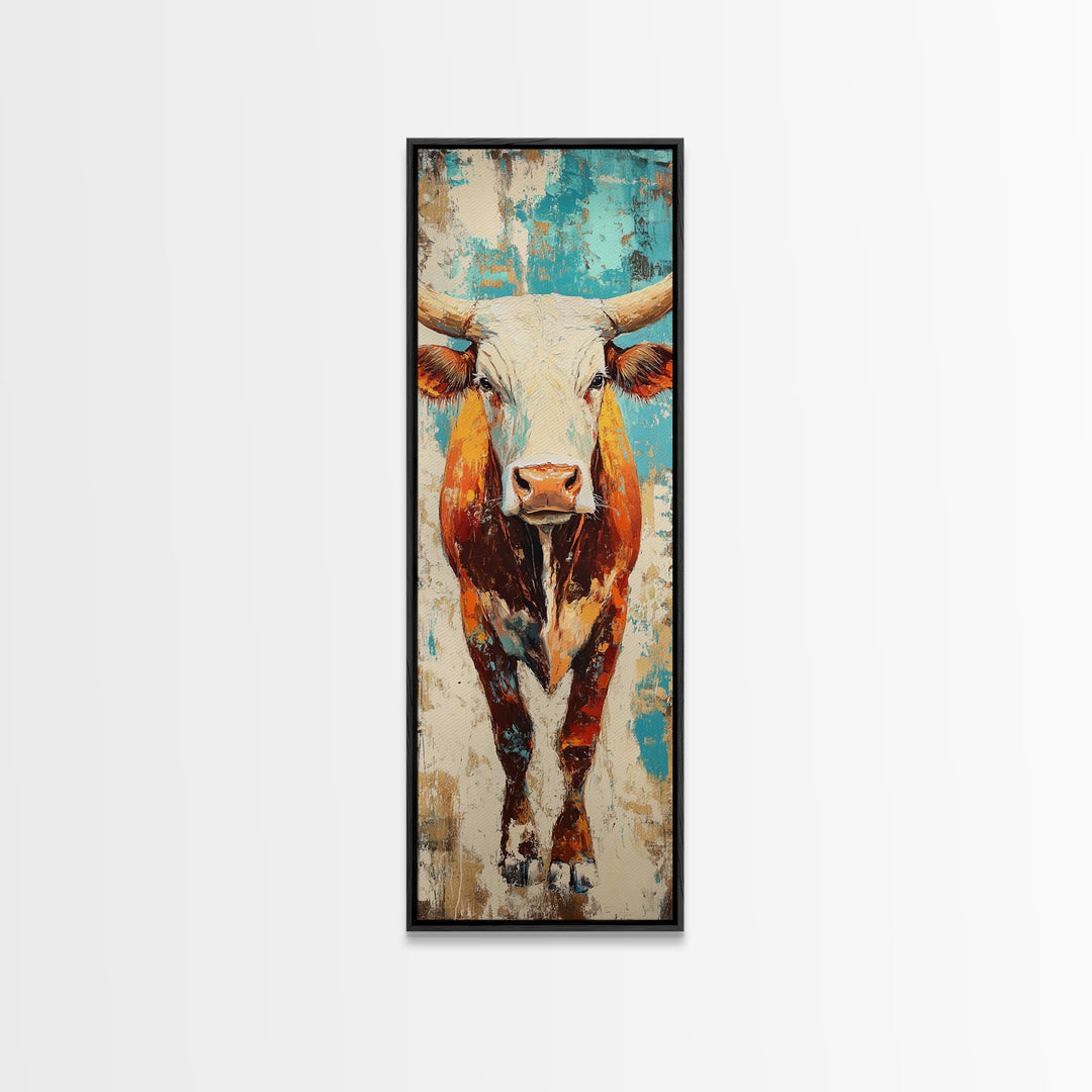Abstract Western Bull Framed Canvas Print rustic decor farmhouse wall art southwest wall art geometric wall art gift idea for him