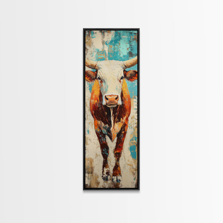 Abstract Western Bull Framed Canvas Print rustic decor farmhouse wall art southwest wall art geometric wall art gift idea for him