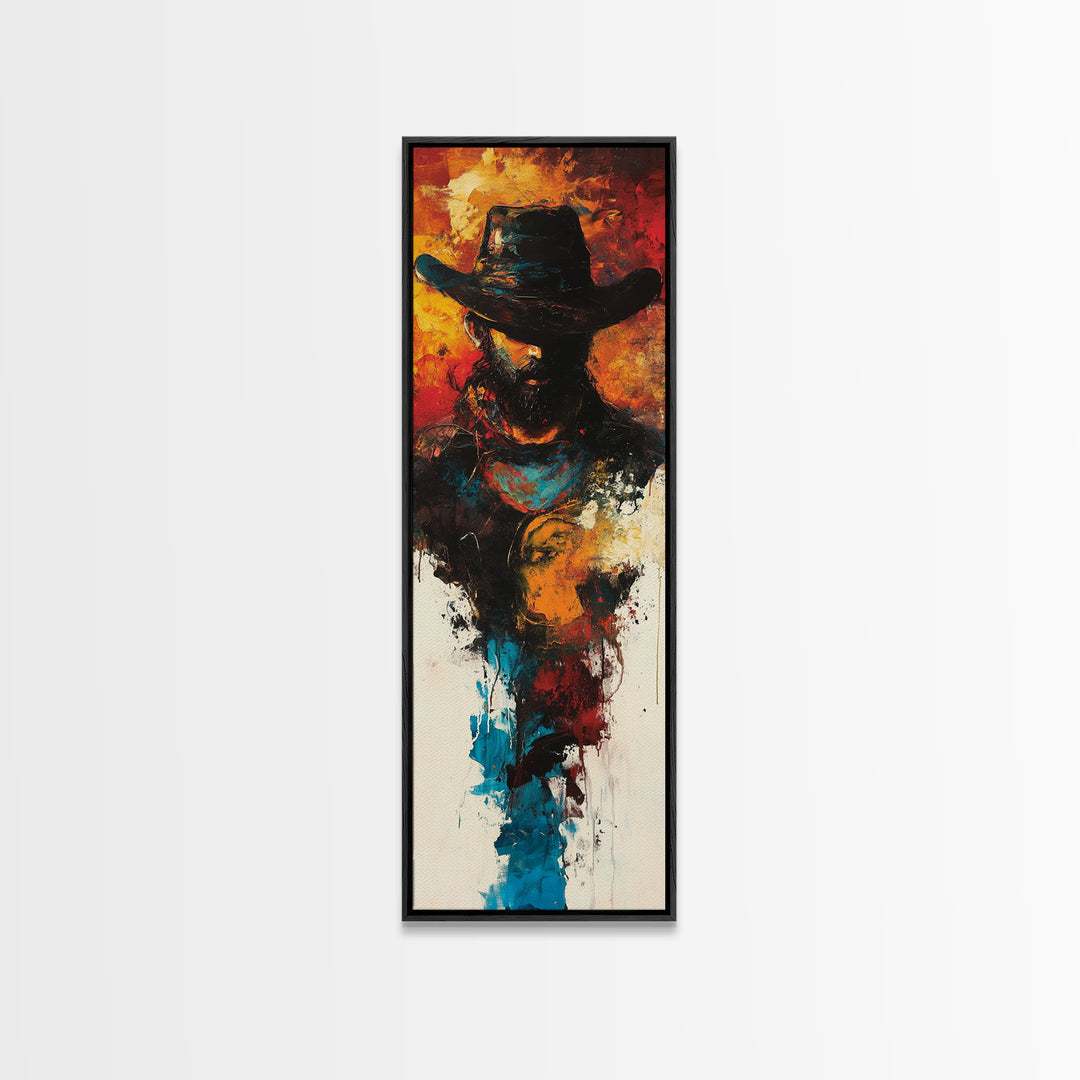 Abstract Cowboy Painting Framed Canvas Print chicano art rustic wall art dark romance painting western decor moody art above couch art