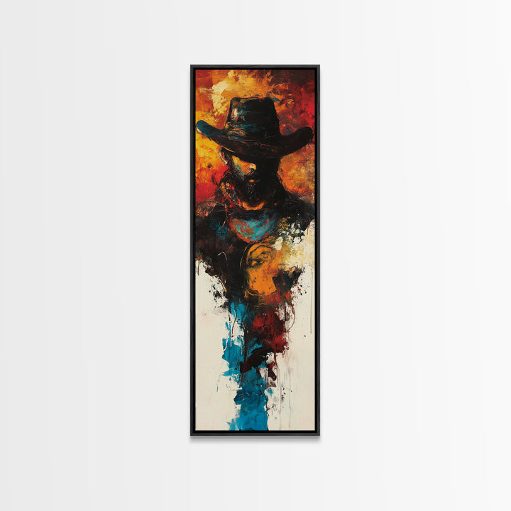 Abstract Cowboy Painting Framed Canvas Print chicano art rustic wall art dark romance painting western decor moody art above couch art