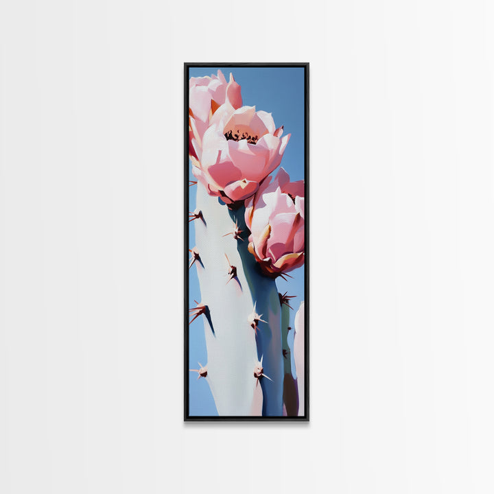 Blooming Cactus Painting Canvas Print, Southwest Wall Art, Botanical Prints, Pink Abstract Art, Desert Decor, Vertical Wall Art