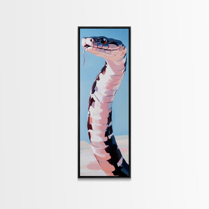 Black and White Snake Pink Canvas Print,  Moody Art, Minimalist Art, Vertical Wall Art, Rustic Decor, Gift Idea Him
