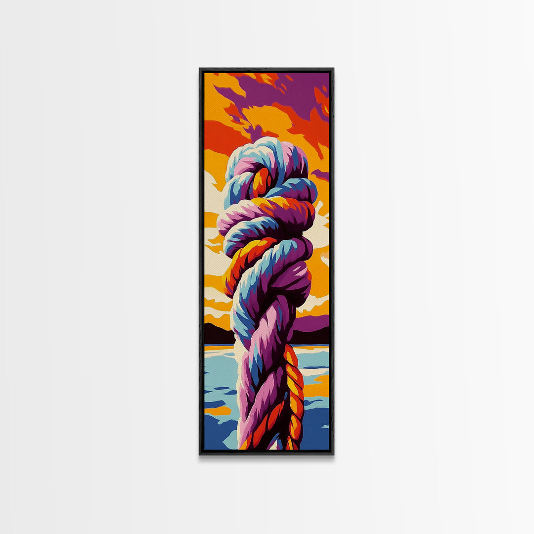 Nautical Knot at Sunset Framed Canvas Print coastal decor nautical painting ocean art coastal cowgirl wall art gift idea for her