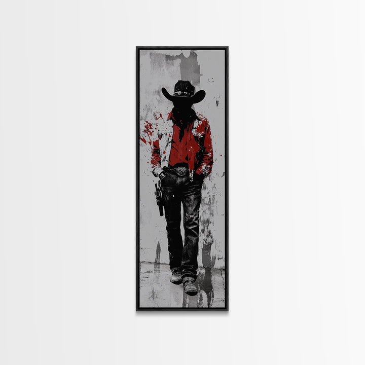 Gunslinger Cowboy Art, Framed Canvas Print, cowgirl painting, rustic wall art, moody art, gift idea, southwest wall art, vintage art