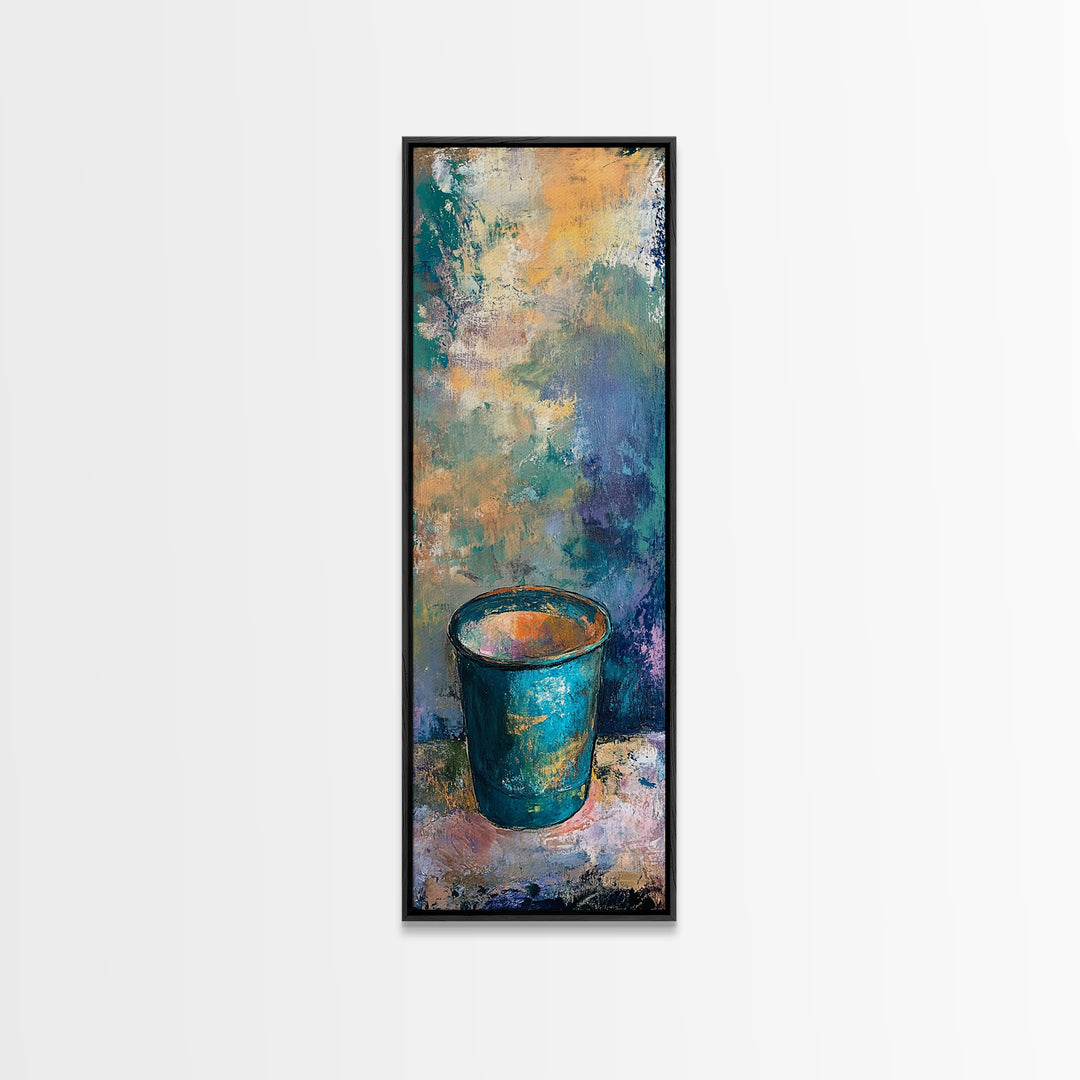 Abstract Blue Cup Framed Canvas Print rustic art farmhouse art coastal cowgirl wall art teal wall art kitchen decor wabi sabi wall art