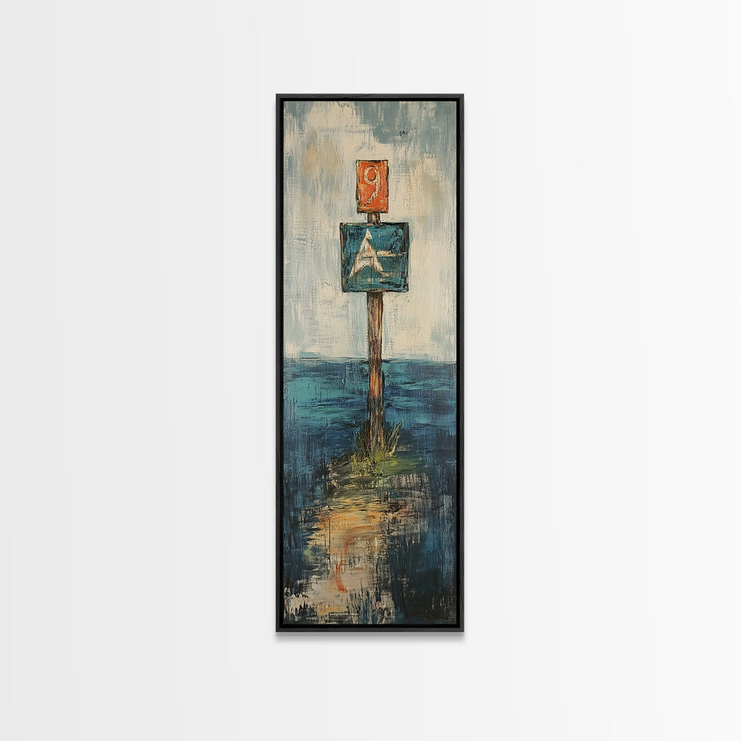 Nautical Marker Framed Canvas Print coastal decor maritime painting nautical wall art painting morro bay seascape painting rustic wall art