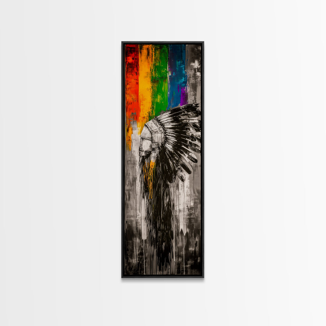 Black and White Headdress Canvas Print Moody Art African Art Dark Angels Wall Art Colorful Graffiti Wall Art Tall Narrow Art
