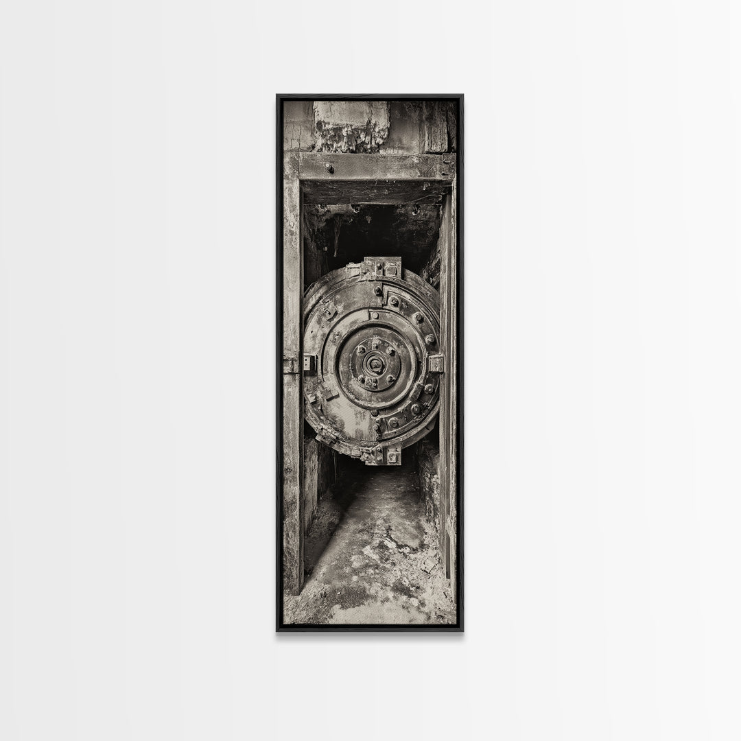 Abandoned Vault Door, Rustic Canvas Print, wabi sabi art, rustic decor, moody art, industrial wall art, antique architecture, above bed wall art
