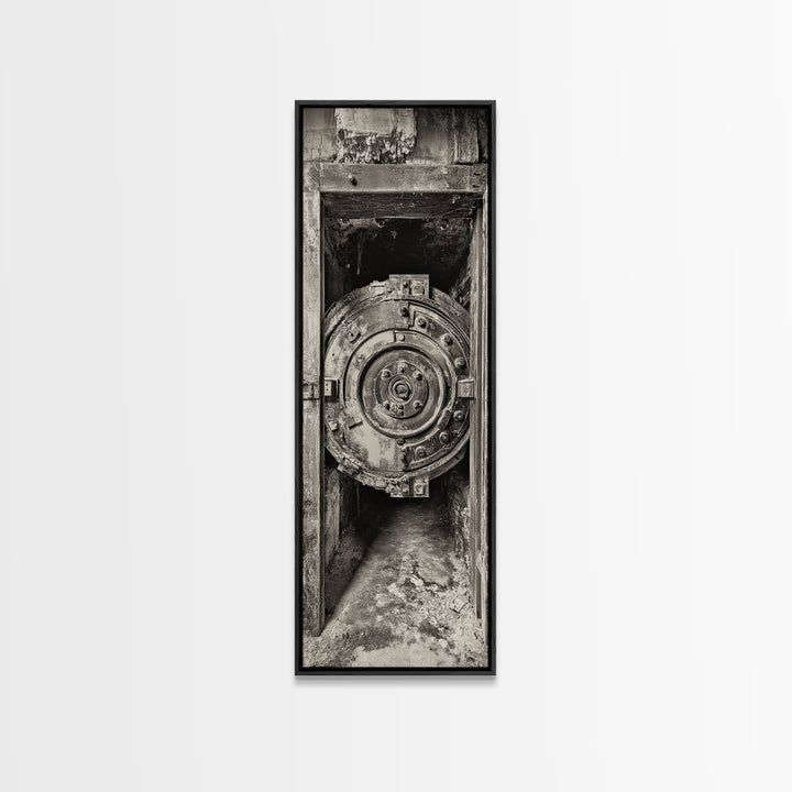 Abandoned Vault Door, Rustic Canvas Print, wabi sabi art, rustic decor, moody art, industrial wall art, antique architecture, above bed wall art