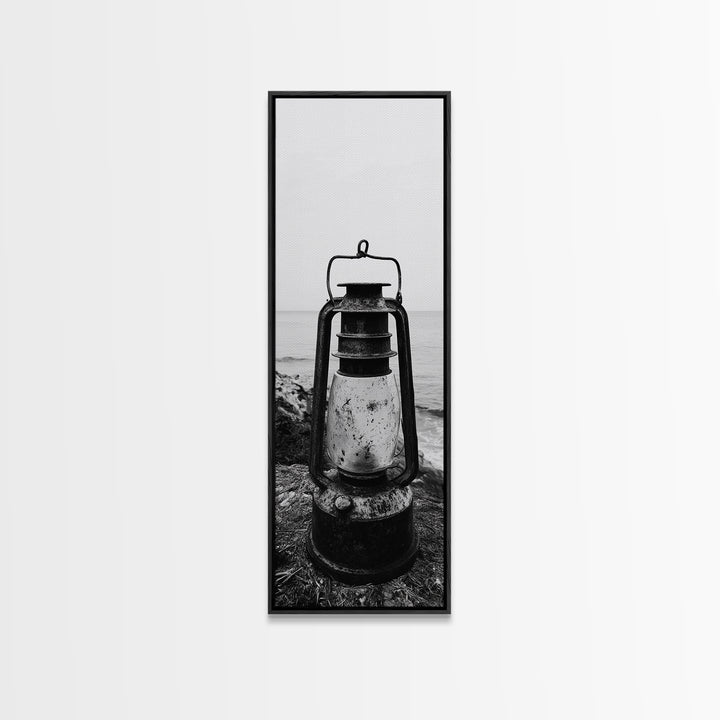 Weathered Lantern, Coastal Art, Canvas Print, nautical wall art, seascape painting, coastal decor, moody art, rustic wall art, guest room art