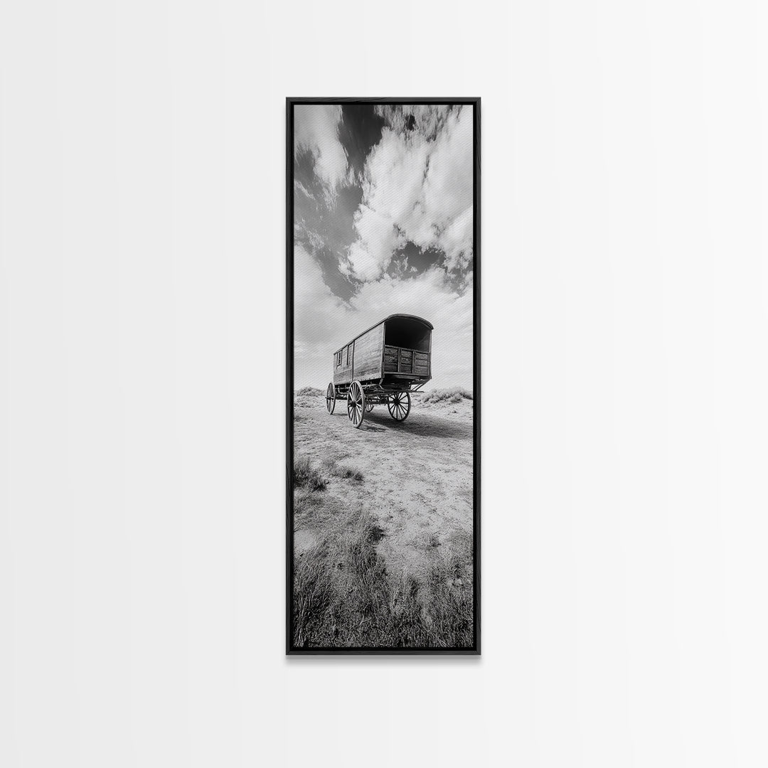 Pioneer Covered Wagon, Rustic Wall Art, Framed Canvas Print, Farmhouse Art, Western Décor, Minimalist Art, Extra Wide Art
