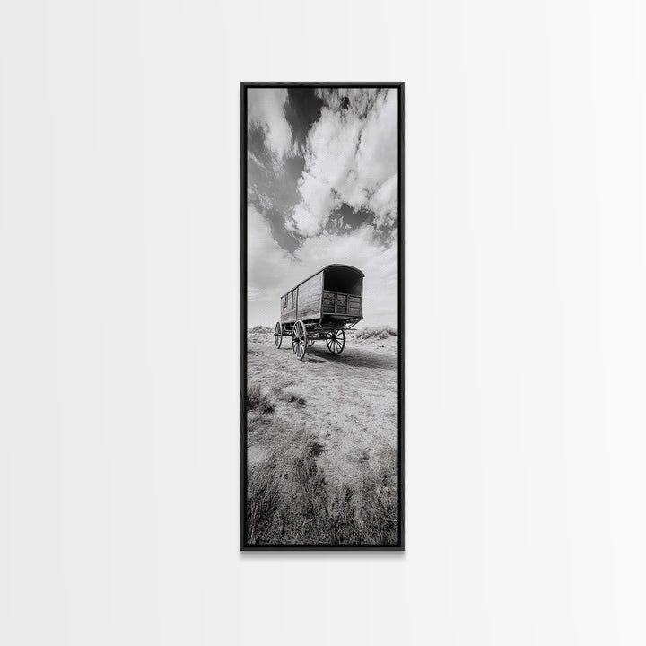 Pioneer Covered Wagon, Rustic Wall Art, Framed Canvas Print, Farmhouse Art, Western Décor, Minimalist Art, Extra Wide Art