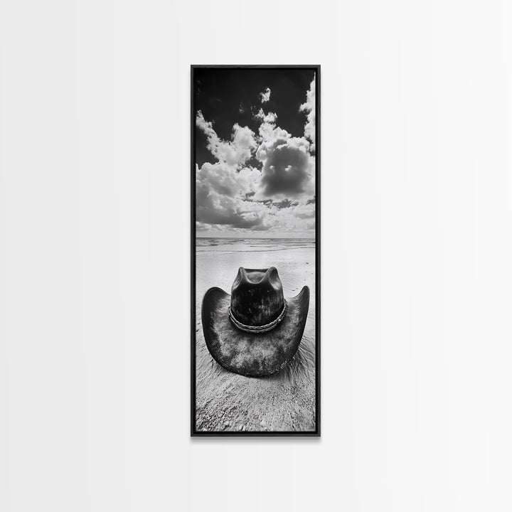 Weathered Cowboy Hat, Coastal Cowgirl Wall Art, Framed Canvas Print, Rustic Décor, Boho Art, Minimalist Art, Nautical Wall Art